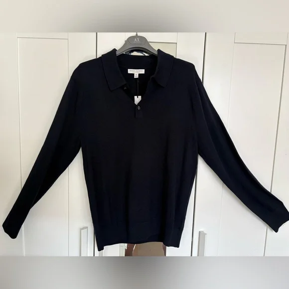 Men’s Banana Republic MERINO LONG-SLEEVE SWEATER POLO- Navy Blue - Picture 6 of 9